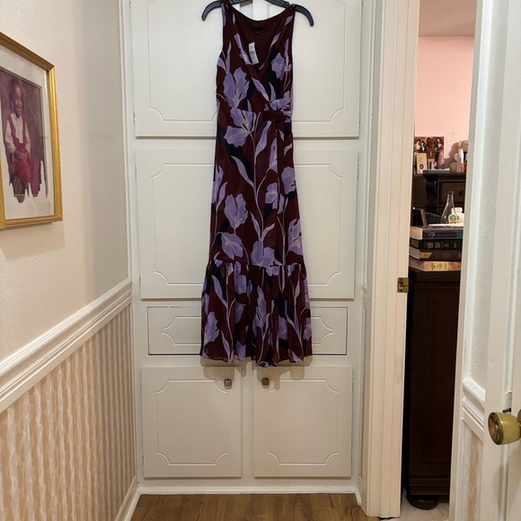 Ann Taylor Plum Floral Wrap Maxi Dress with Lavender Blooms - Picture 14 of 14